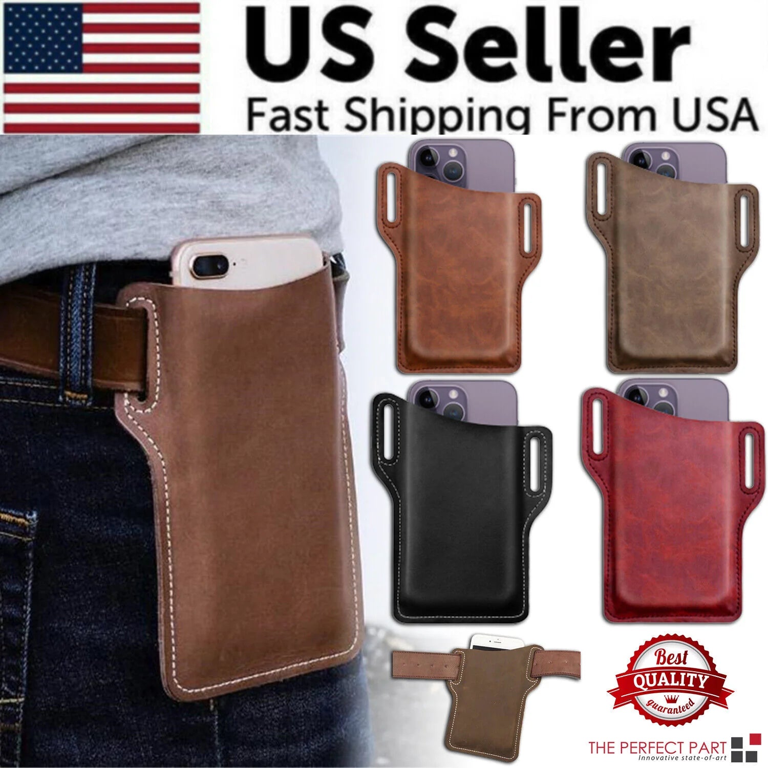 Men Cell Phone Belt Pack Bag Loop Waist Holster Pouch Case Leather Wallet Cover