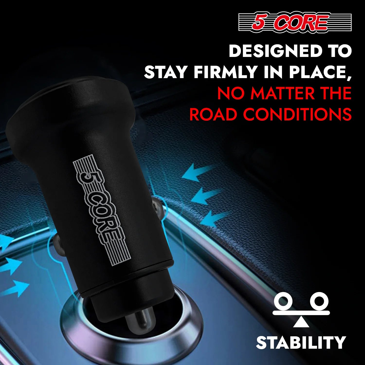 5 Core USB Car Charger Cigarette Lighter Adapter Dual USB Port Adapter 12/24 V Fast Charging